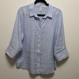 Chico's No Iron Striped Linen Pinstriped Shirt 14, (Chico’s 2.5) EUC